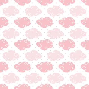 Repeat pattern design with pink clouds on white background Stock Illustration
