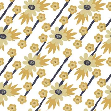 Repeat pattern with flowers on white background. Hand drawn for fabric, wallp Stock Illustration