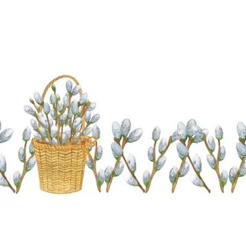 Repeat pattern horizontal border of willow branches Stock Illustration