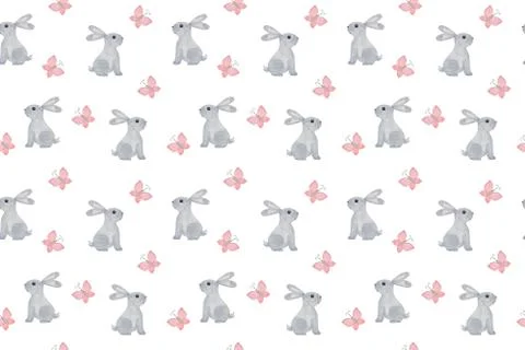 A repeat pattern, a lovely hand drawn illustration of a cute little bunny 스톡 일러스트