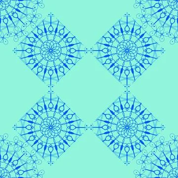 Repeat Pattern Mandalas Blue On Green Illustrazione stock
