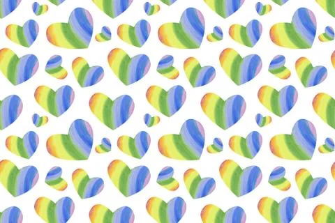 Repeat pattern of rainbow-colored hearts of different sizes Illustrazione stock