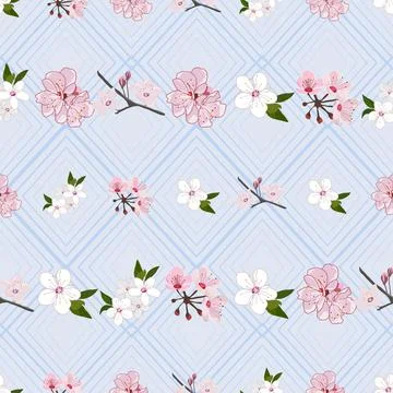 Repeat pattern with sakura flowers on pastel purple Stock Illustration