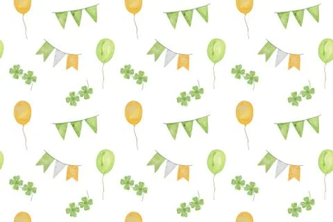 A repeat pattern of shamrock leaves, flags and balloons Stock Illustration