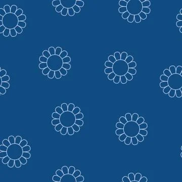 Repeat pattern of simple white outline flowers on the classic blue background 스톡 일러스트