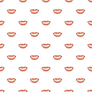 Repeat pattern of smiling red lips showing tooth jewelry Stockillustratie