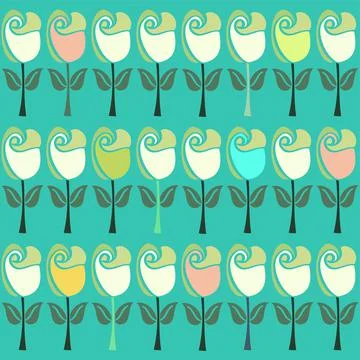 Repeat Retro Flower In Stencil Style Pattern In Aqua And Pastel Shades 스톡 일러스트