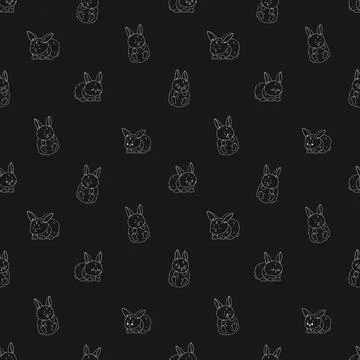 Repeat seamless pattern of rabbits with different emotions, Gray white colors Stock Illustration