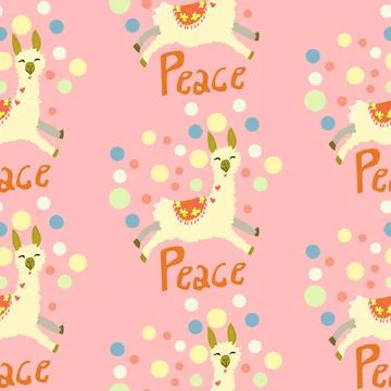 Repeat Vector Pattern With Llamas And Peace Wording Stock Illustration
