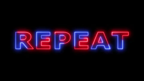 Repeat word neon light text glowing on black back. Vidéo 332533648