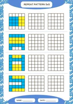 Repeat yellow blue pattern. Cube grid with squares. Special for preschool kids 스톡 일러스트