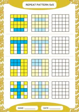 Repeat yellow blue pattern. Cube grid with squares. Special for preschool kids Illustrazione stock