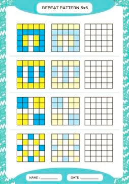 Repeat yellow blue pattern. Cube grid with squares. Special for preschool kids Stock Illustration