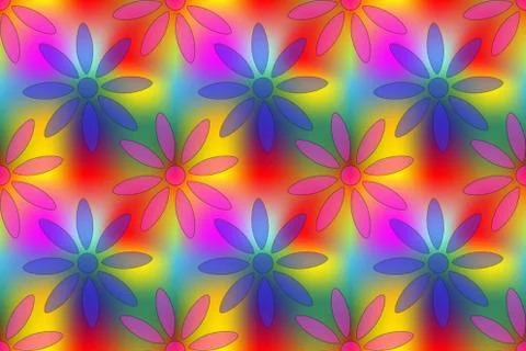 Repeatable bright, colorful background of flowers and field Stock Illustration