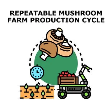 Repeatable mushroom farm production cycle concept illustration Stock Illustration