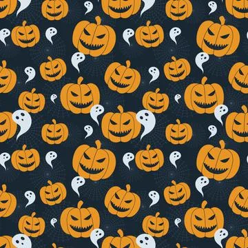 Repeatable pattern of Halloween pumpkins and ghosts Stockillustratie