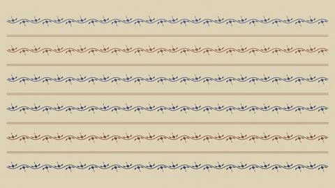 Repeated blue and rust vine motifs form elegant horizontal bands across a w.. Stock Illustration