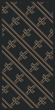 Repeated Celtic-inspired knot forms in gray and copper cross a black field .. Illustrazione stock