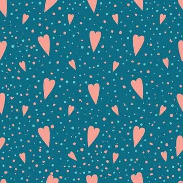 Repeated hearts and polka dot. Cute seamless pattern. Stock Illustration
