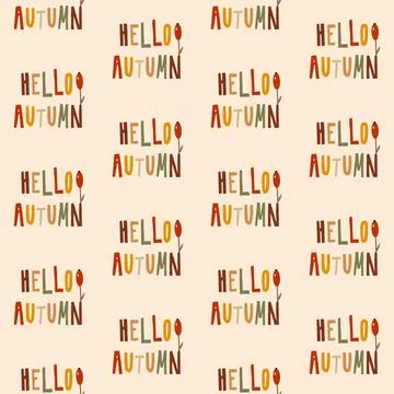 Repeated Hello Autumn Text Pattern with Warm Fall Colors on Light Background 스톡 일러스트