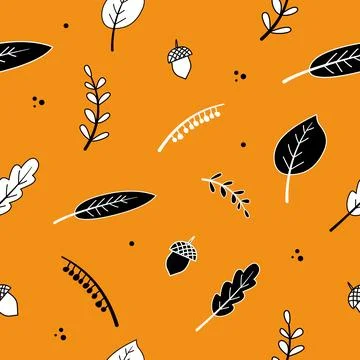 Repeated pattern with black and white fall season elements. Stock Illustration