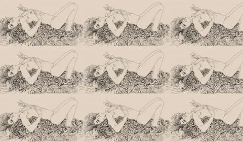 Repeated pattern for cards and fabrics  comics series with a very sensual woman Stock-Illustration