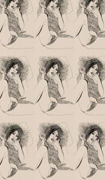 Repeated pattern for cards and fabrics  comics series with a very sensual woman Illustrazione stock