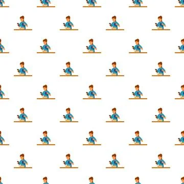 Repeated pattern of girl using smartphone while eating lunch Stock Illustration