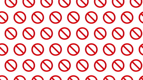 Repeated red prohibition mark background on white background (seamless loop) Stock Footage 160203186