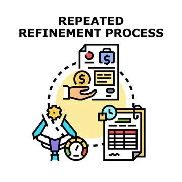 Repeated refinement process for continuous improvement and optimization Stock Illustration