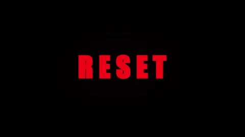 Repeated RESET text on black background with one red instance symbolizing a.. Video stock 344037173