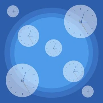 Repeated SemiTransparent Watch Face Clock Dial of Different Size Scattered in Stock Illustration
