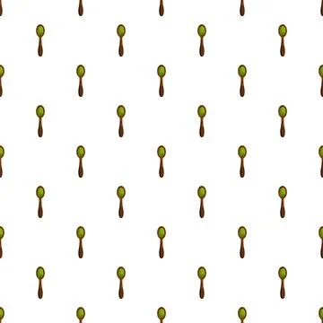 Repeated wooden spoon illustration pattern with green spice 스톡 일러스트