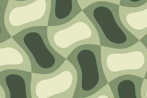 A repeating abstract background presents rounded organic shapes in olive, s.. Stockillustratie