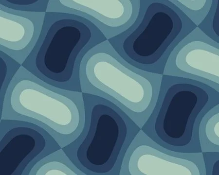 A repeating abstract design features rounded navy, teal, blue, and pale gre.. Stock Illustration