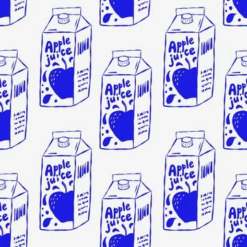 Repeating apple juice carton pattern in blue ink イラスト素材