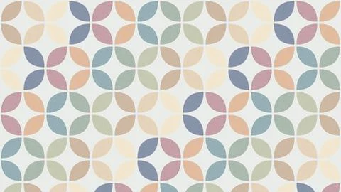 A repeating arrangement of softly colored botanical shapes creates a calm, .. Illustrazione stock