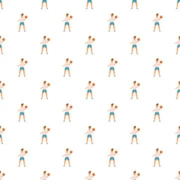Repeating basketball player pattern, seamless sports background Illustrazione stock