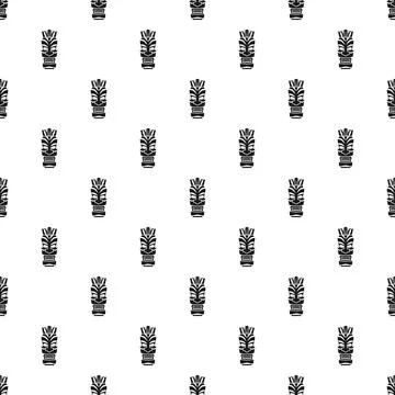 Repeating black tiki mask pattern on white background Stock Illustration