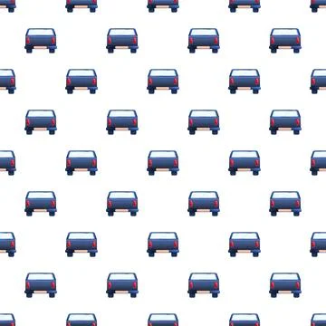Repeating blue cars seamless pattern on white background Stock Illustration
