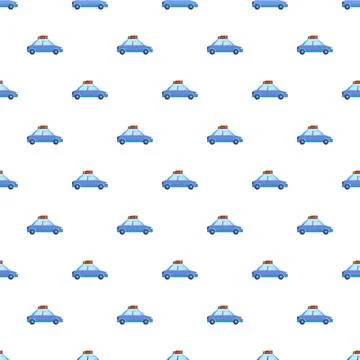 Repeating blue cartoon car pattern on white background Stock Illustration