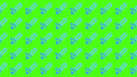 Repeating Blue Chainsaw Icon Pattern on Vibrant Green Background Stock Footage 344875387