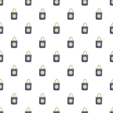 Repeating blue eco tote bag pattern for sustainable shopping Stock Illustration