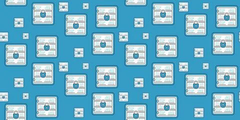 Repeating blue pattern with white social media profile icons and digital user 스톡 일러스트