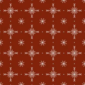 A repeating brick-red pattern with white geometric lines and simple floral icons Illustrazione stock