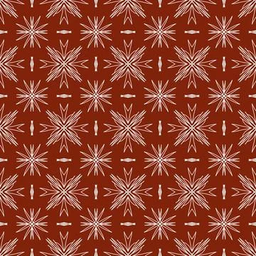 A repeating brick-red pattern with white geometric lines and simple floral icons 스톡 일러스트