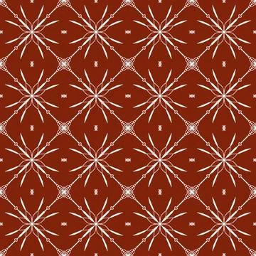 A repeating brick-red pattern with white geometric lines and simple floral icons Illustrazione stock