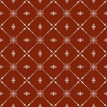A repeating brick-red pattern with white geometric lines and simple floral icons Illustrazione stock
