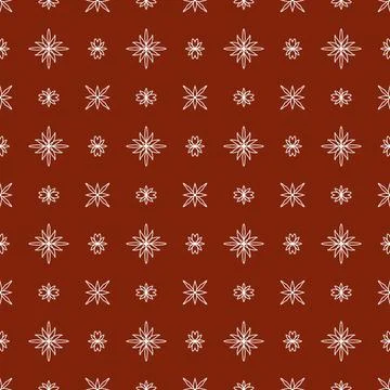 A repeating brick-red pattern with white geometric lines and simple floral icons Illustrazione stock