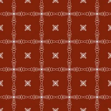 A repeating brick-red pattern with white geometric lines and simple floral icons Illustrazione stock